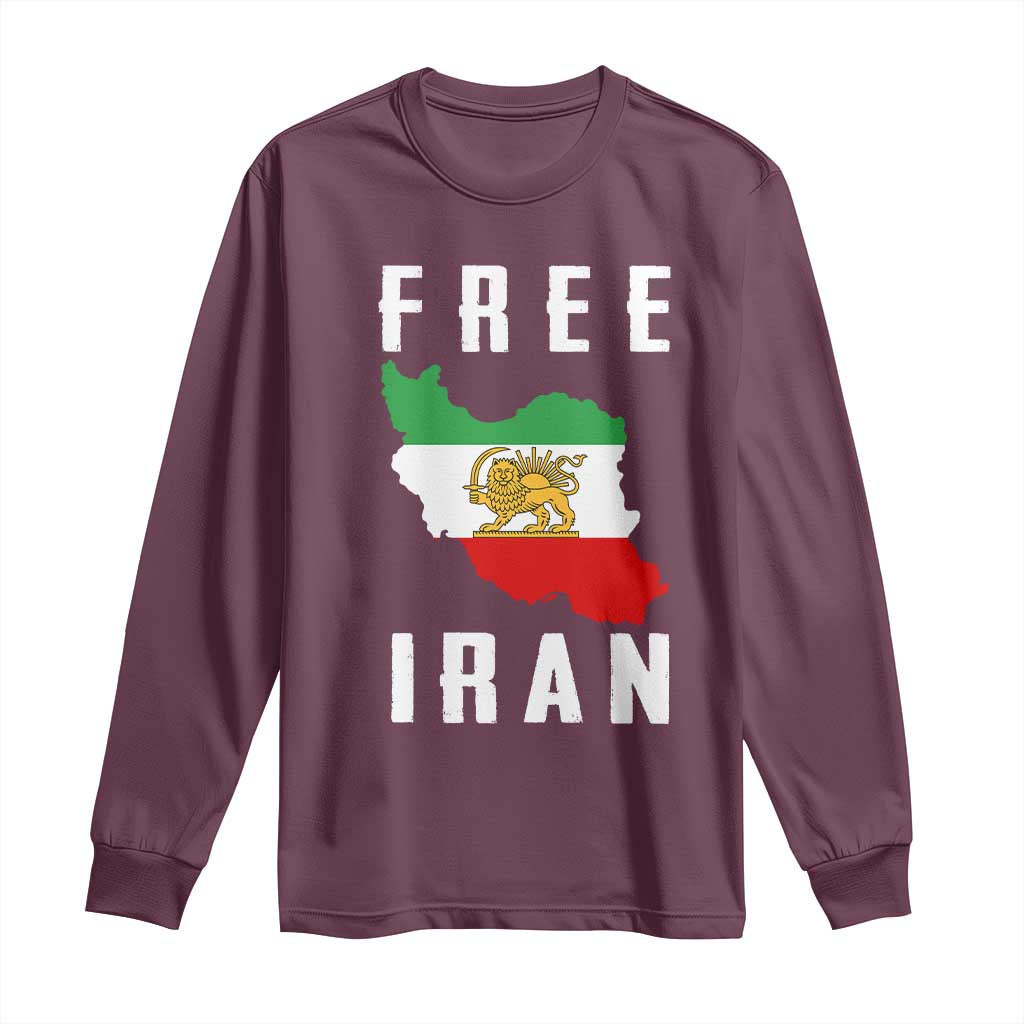 Free Iran Revolution 2026 Long Sleeve Shirt Sun and Lion Flag Iranian Freedom Justice TS02 Maroon Print Your Wear