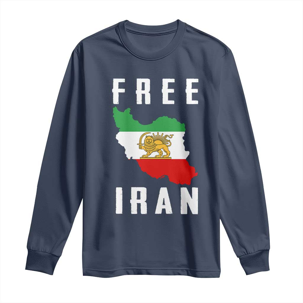Free Iran Revolution 2026 Long Sleeve Shirt Sun and Lion Flag Iranian Freedom Justice TS02 Navy Print Your Wear