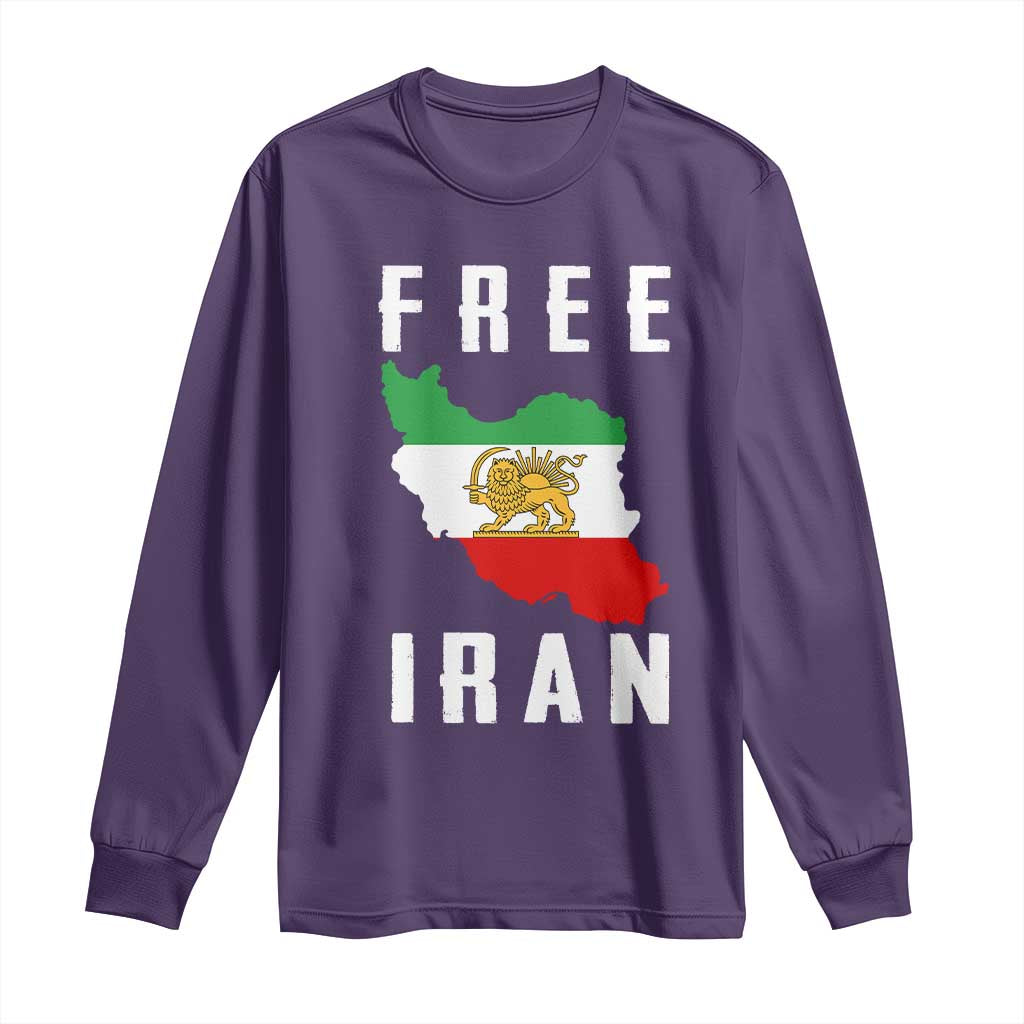 Free Iran Revolution 2026 Long Sleeve Shirt Sun and Lion Flag Iranian Freedom Justice TS02 Purple Print Your Wear