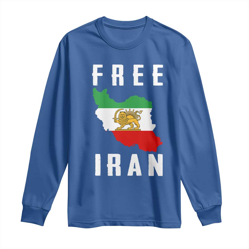 Free Iran Revolution 2026 Long Sleeve Shirt Sun and Lion Flag Iranian Freedom Justice TS02 Royal Blue Print Your Wear