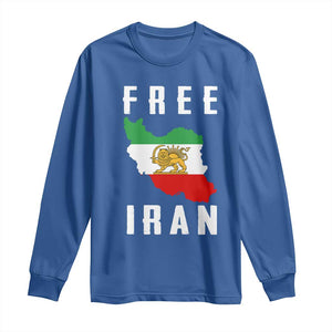 Free Iran Revolution 2026 Long Sleeve Shirt Sun and Lion Flag Iranian Freedom Justice TS02 Royal Blue Print Your Wear