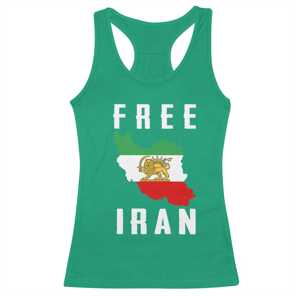 Free Iran Revolution 2026 Racerback Tank Top Sun and Lion Flag Iranian Freedom Justice TS02 Irish Green Print Your Wear
