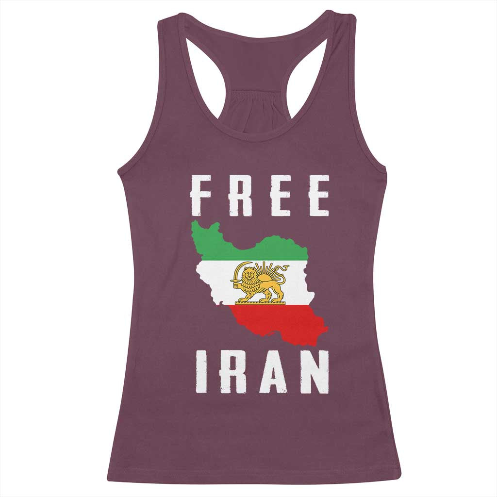 Free Iran Revolution 2026 Racerback Tank Top Sun and Lion Flag Iranian Freedom Justice TS02 Maroon Print Your Wear