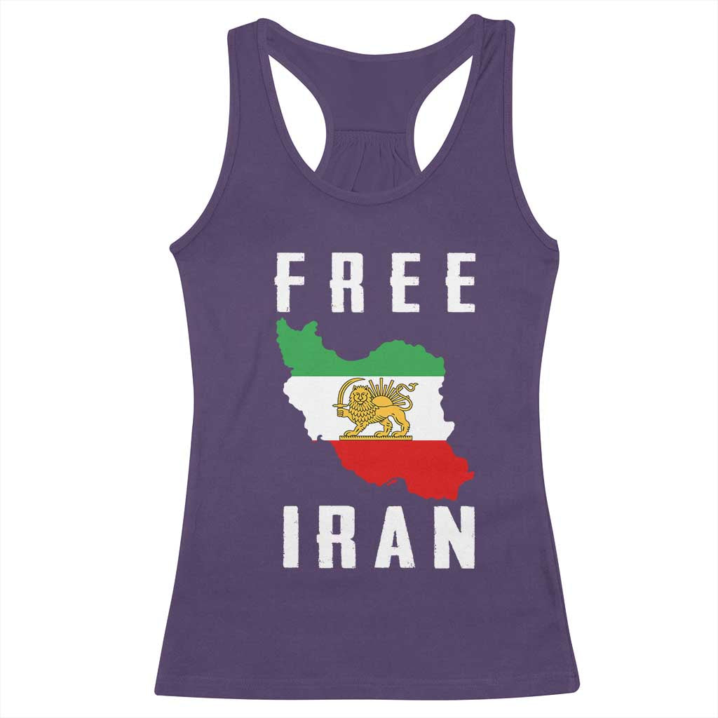 Free Iran Revolution 2026 Racerback Tank Top Sun and Lion Flag Iranian Freedom Justice TS02 Purple Print Your Wear