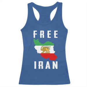 Free Iran Revolution 2026 Racerback Tank Top Sun and Lion Flag Iranian Freedom Justice TS02 Royal Blue Print Your Wear