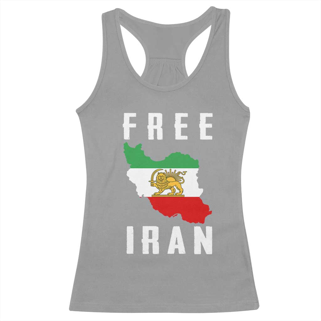 Free Iran Revolution 2026 Racerback Tank Top Sun and Lion Flag Iranian Freedom Justice TS02 Sport Gray Print Your Wear