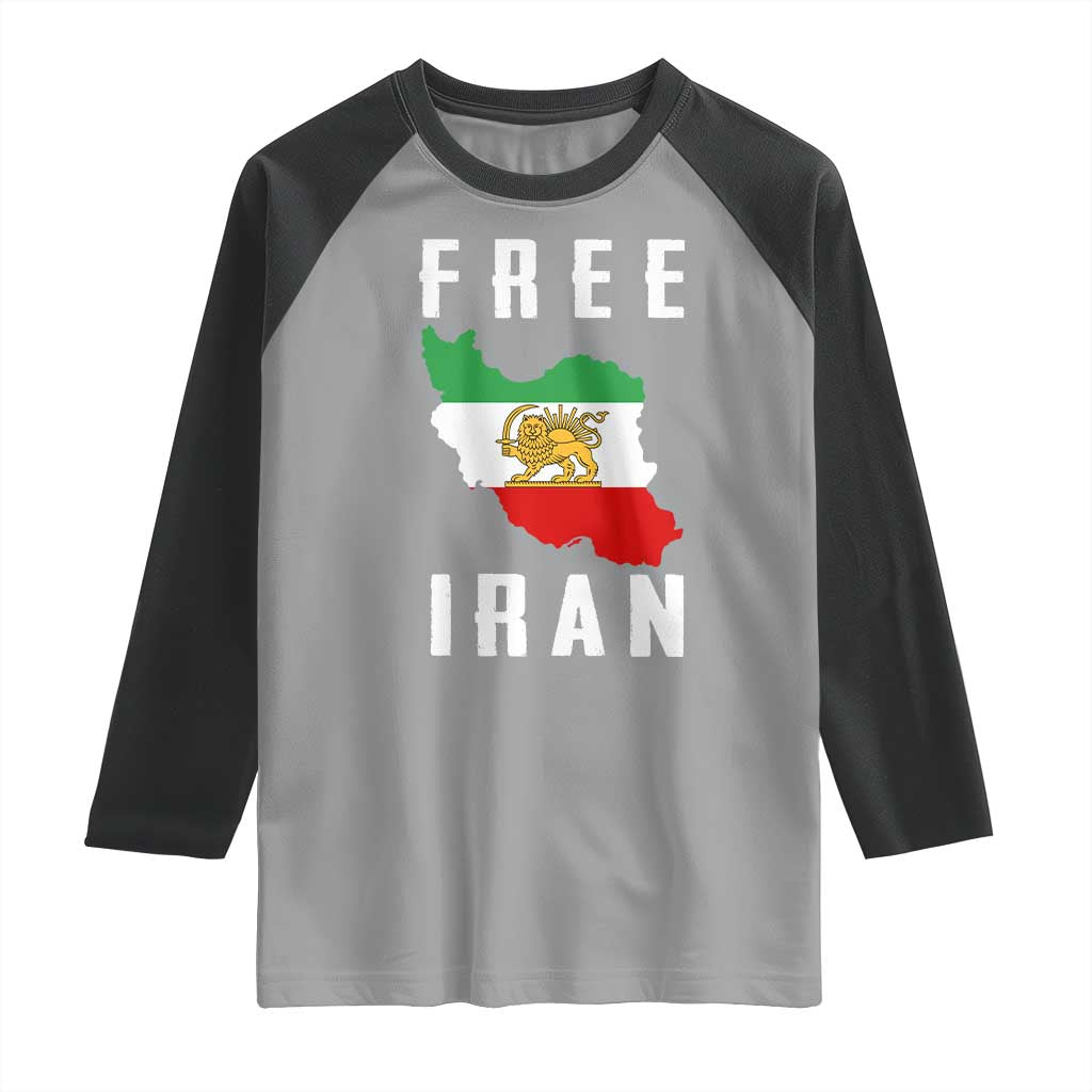 Free Iran Revolution 2026 Raglan Shirt Sun and Lion Flag Iranian Freedom Justice TS02 Sport Gray Black Print Your Wear