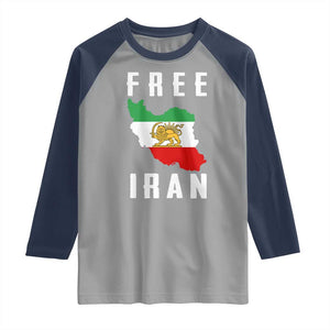 Free Iran Revolution 2026 Raglan Shirt Sun and Lion Flag Iranian Freedom Justice TS02 Sport Gray Navy Print Your Wear