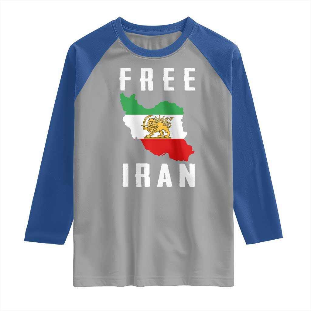 Free Iran Revolution 2026 Raglan Shirt Sun and Lion Flag Iranian Freedom Justice TS02 Sport Gray Royal Print Your Wear