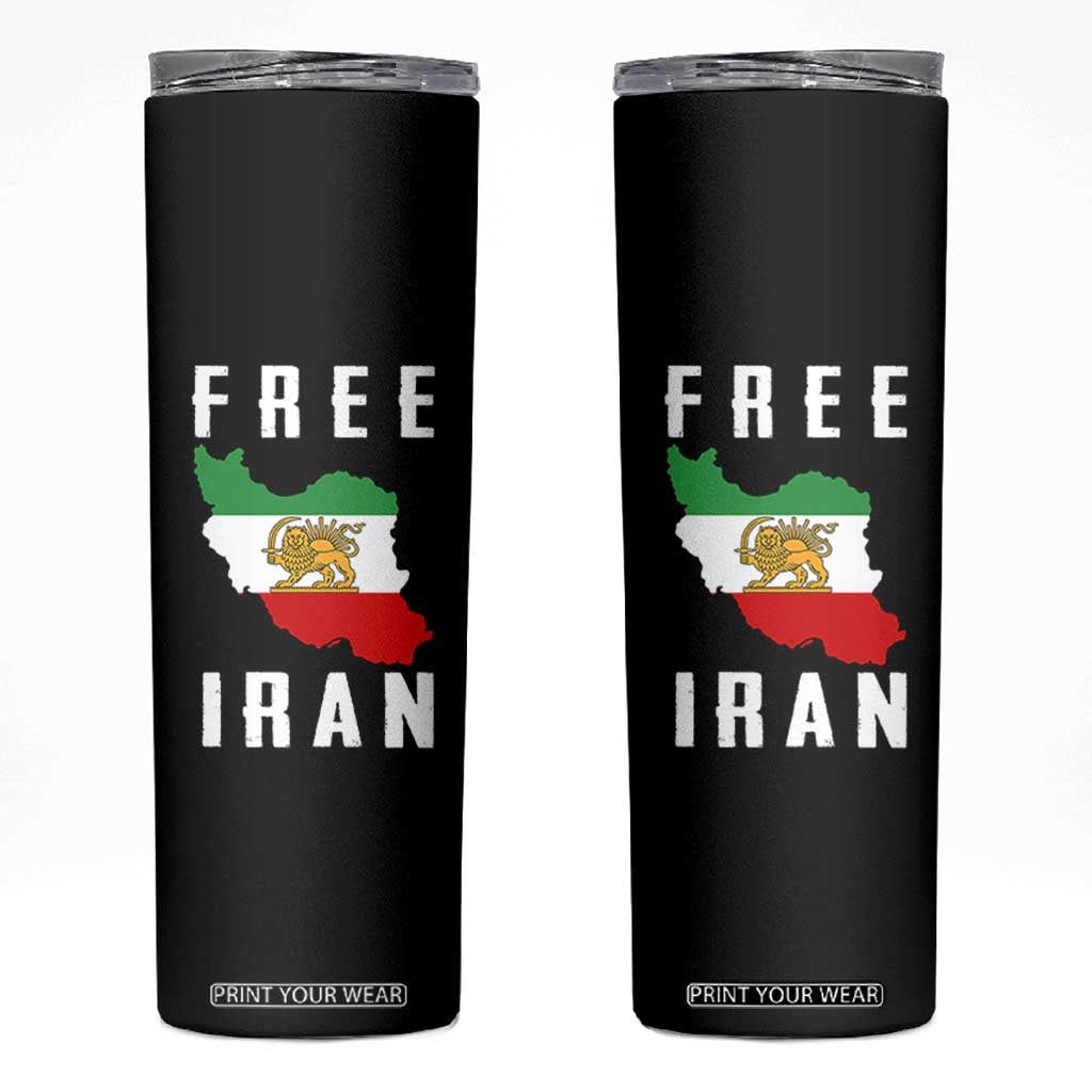 Free Iran Revolution 2026 Skinny Tumbler Sun and Lion Flag Iranian Freedom Justice TS02 Black Print Your Wear