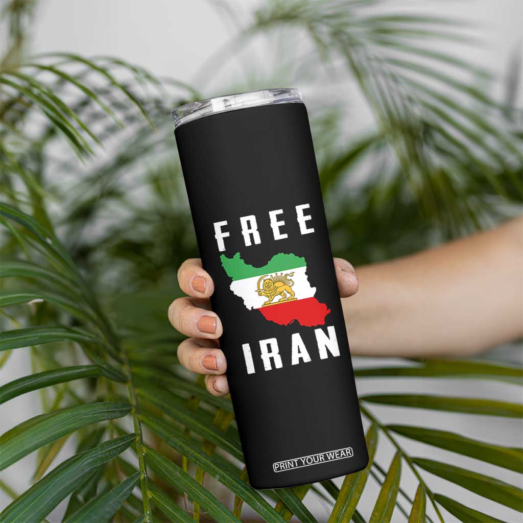 Free Iran Revolution 2026 Skinny Tumbler Sun and Lion Flag Iranian Freedom Justice TS02 Print Your Wear