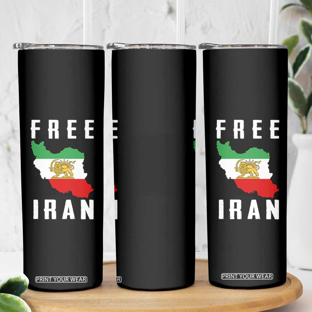 Free Iran Revolution 2026 Skinny Tumbler Sun and Lion Flag Iranian Freedom Justice TS02 Print Your Wear