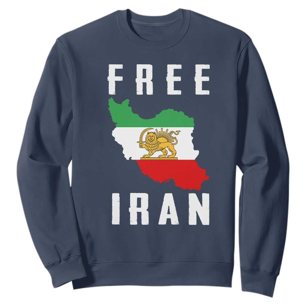 Free Iran Revolution 2026 Sweatshirt Sun and Lion Flag Iranian Freedom Justice TS02 Navy Print Your Wear