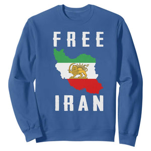 Free Iran Revolution 2026 Sweatshirt Sun and Lion Flag Iranian Freedom Justice TS02 Royal Blue Print Your Wear