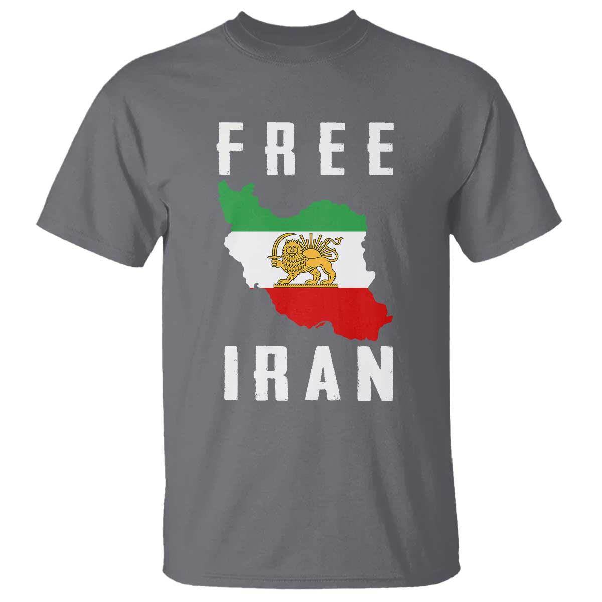 Free Iran Revolution 2026 T Shirt - Sun and Lion Flag Iranian Freedom Justice Solidarity Tee TS02 Charcoal Print Your Wear