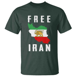 Free Iran Revolution 2026 T Shirt - Sun and Lion Flag Iranian Freedom Justice Solidarity Tee TS02 Dark Forest Green Print Your Wear