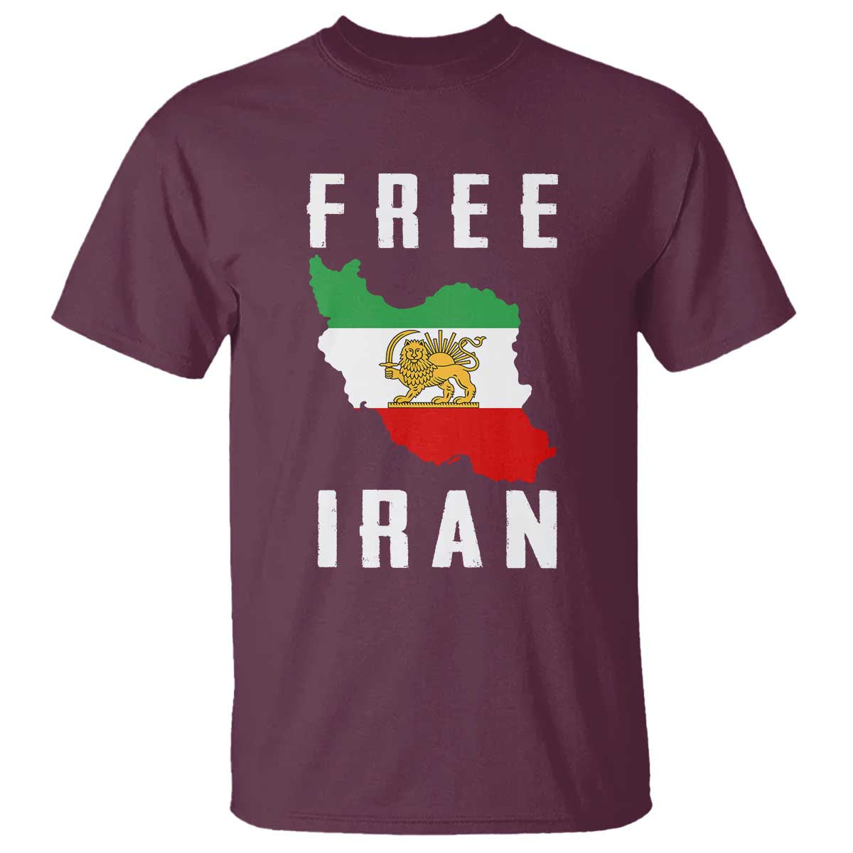 Free Iran Revolution 2026 T Shirt - Sun and Lion Flag Iranian Freedom Justice Solidarity Tee TS02 Maroon Print Your Wear