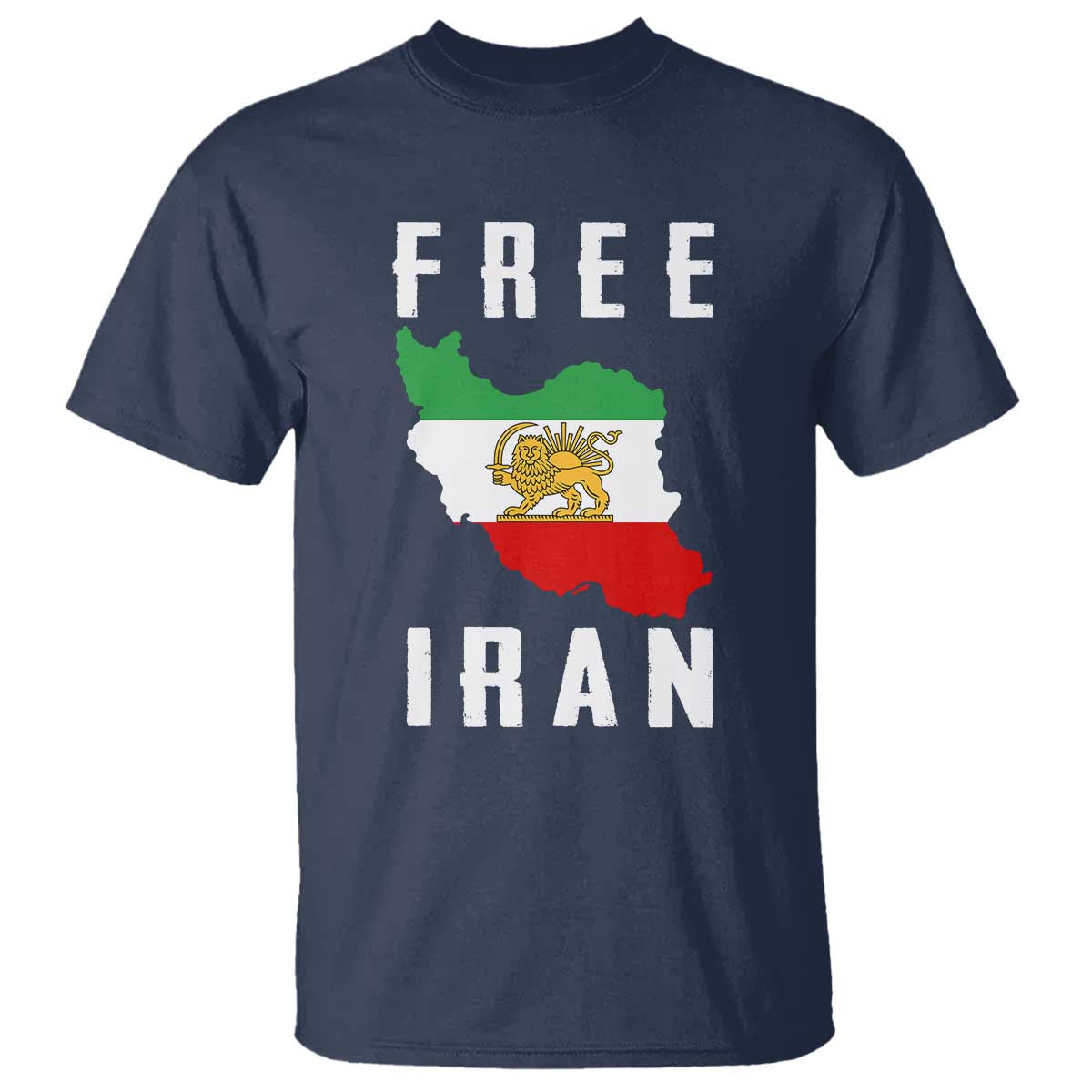 Free Iran Revolution 2026 T Shirt - Sun and Lion Flag Iranian Freedom Justice Solidarity Tee TS02 Navy Print Your Wear