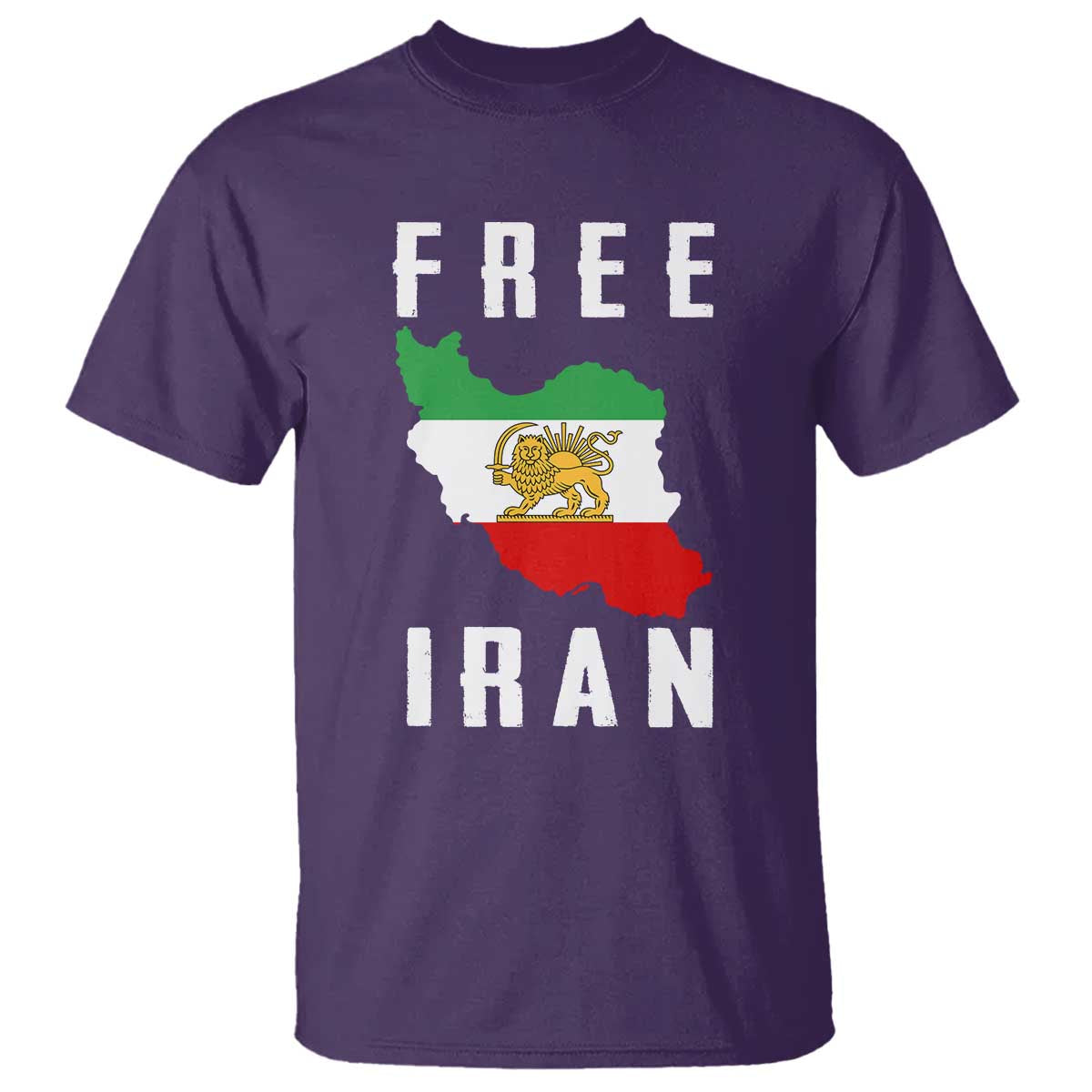 Free Iran Revolution 2026 T Shirt - Sun and Lion Flag Iranian Freedom Justice Solidarity Tee TS02 Purple Print Your Wear