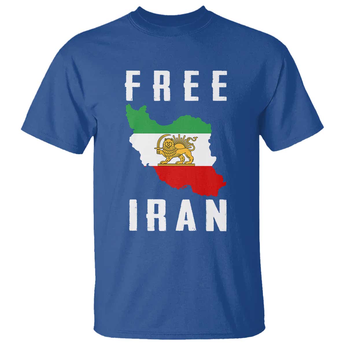 Free Iran Revolution 2026 T Shirt - Sun and Lion Flag Iranian Freedom Justice Solidarity Tee TS02 Royal Blue Print Your Wear
