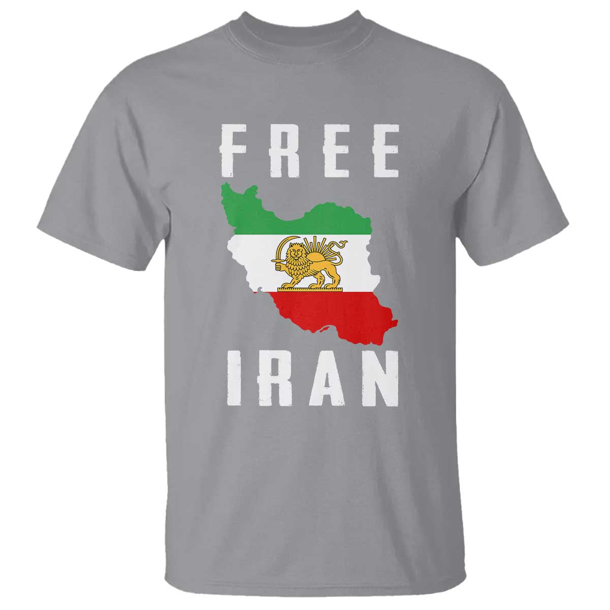 Free Iran Revolution 2026 T Shirt - Sun and Lion Flag Iranian Freedom Justice Solidarity Tee TS02 Sport Gray Print Your Wear