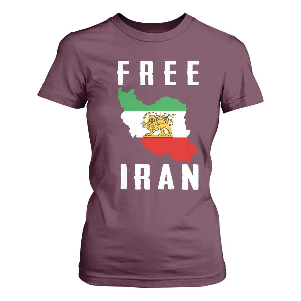Free Iran Revolution 2026 T Shirt For Women Sun and Lion Flag Iranian Freedom Justice TS02 Maroon Print Your Wear
