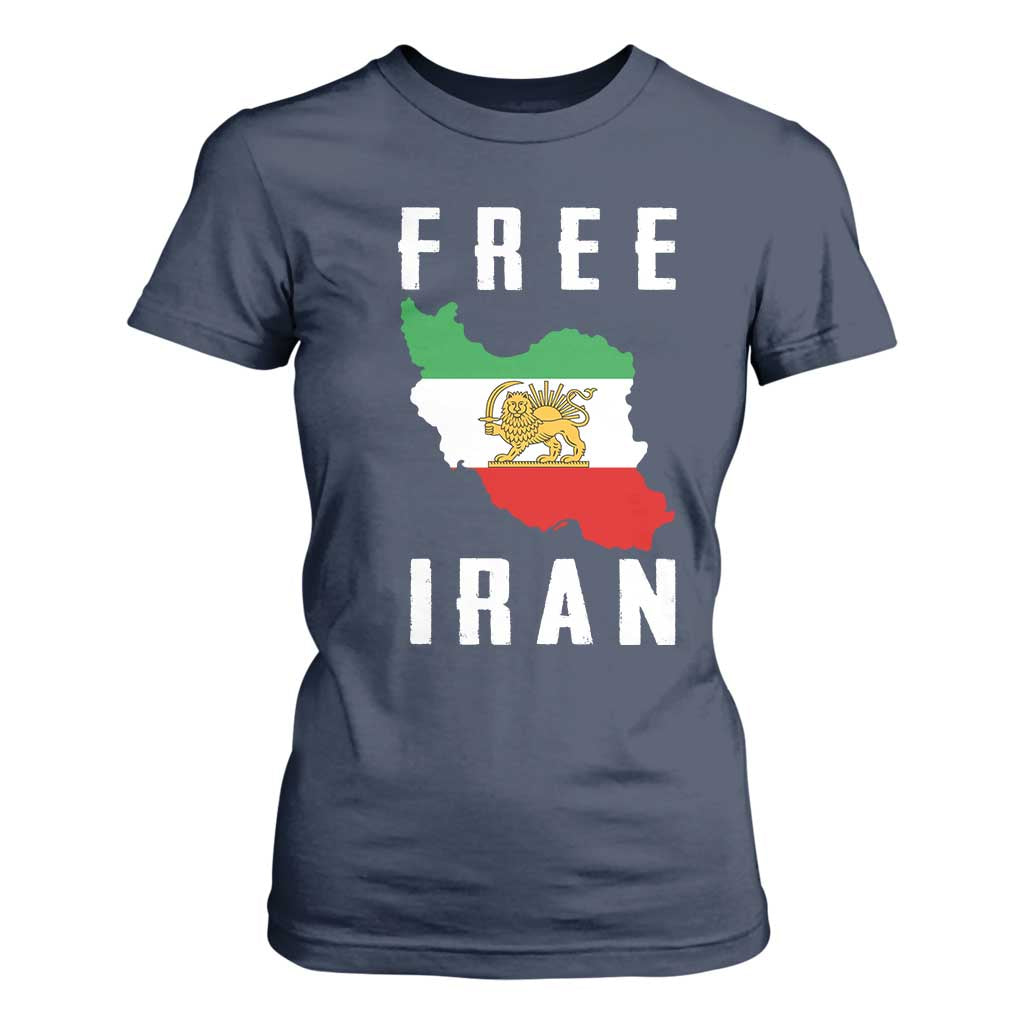 Free Iran Revolution 2026 T Shirt For Women Sun and Lion Flag Iranian Freedom Justice TS02 Navy Print Your Wear