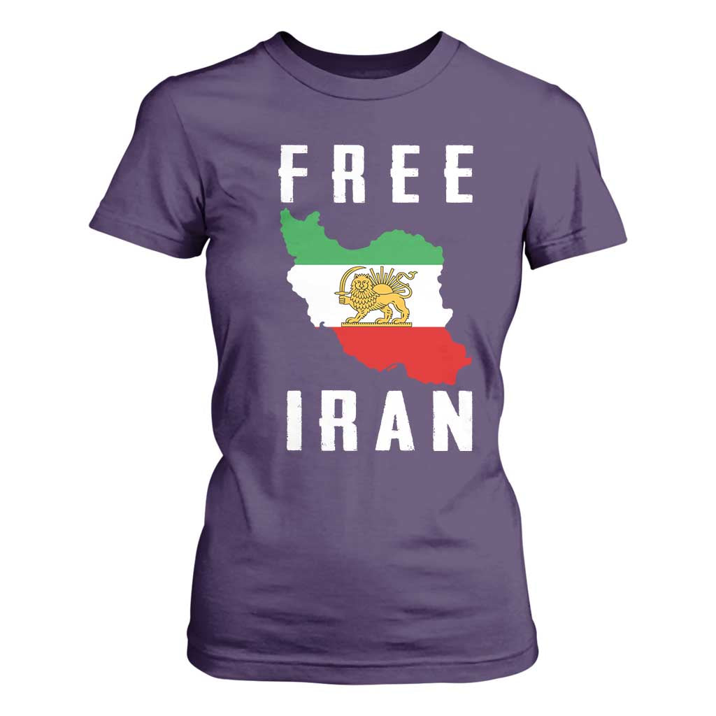 Free Iran Revolution 2026 T Shirt For Women Sun and Lion Flag Iranian Freedom Justice TS02 Purple Print Your Wear
