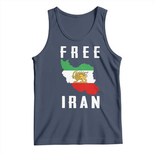 Free Iran Revolution 2026 Tank Top Sun and Lion Flag Iranian Freedom Justice TS02 Navy Print Your Wear