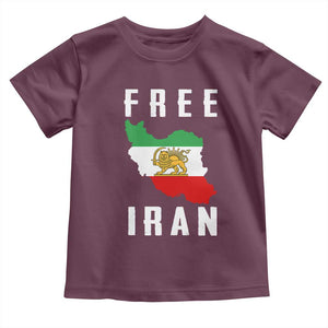 Free Iran Revolution 2026 Toddler T Shirt Sun and Lion Flag Iranian Freedom Justice TS02 Maroon Print Your Wear