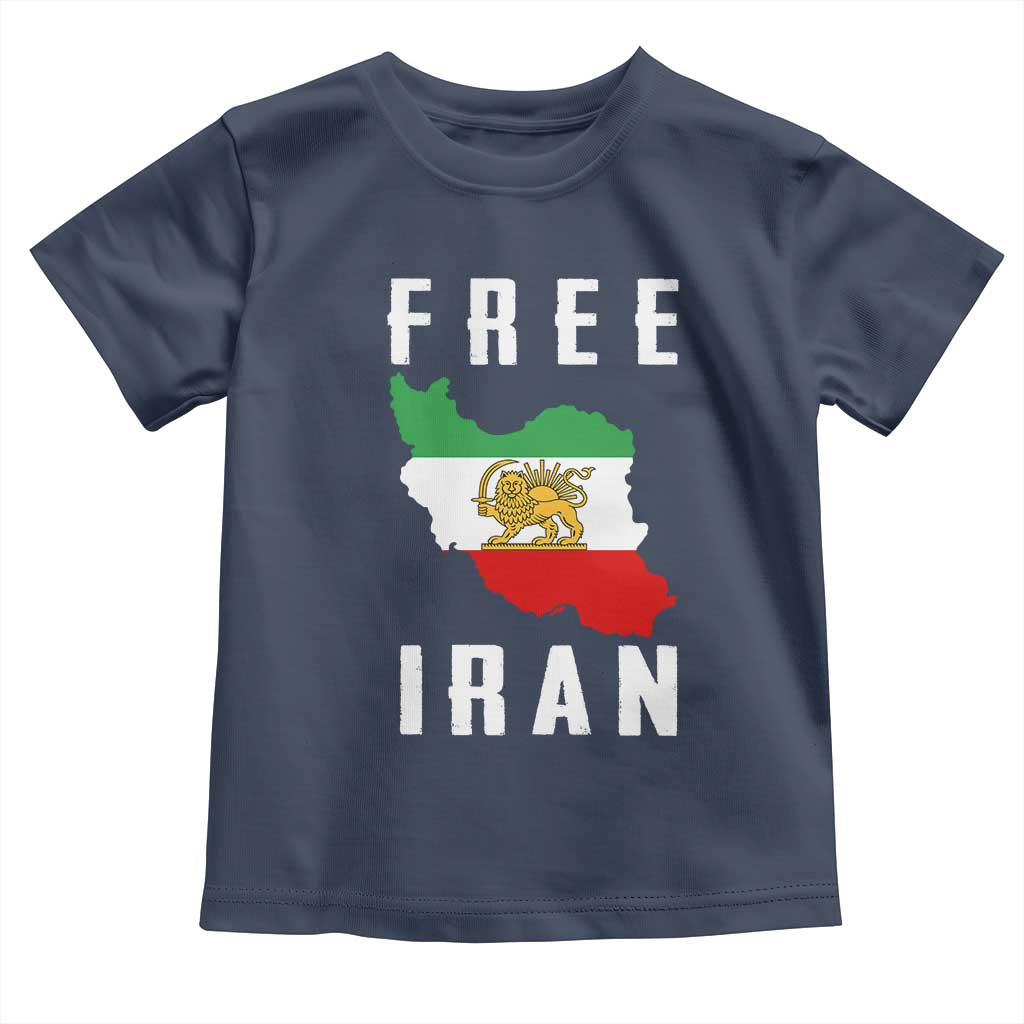 Free Iran Revolution 2026 Toddler T Shirt Sun and Lion Flag Iranian Freedom Justice TS02 Navy Print Your Wear
