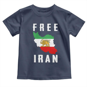 Free Iran Revolution 2026 Toddler T Shirt Sun and Lion Flag Iranian Freedom Justice TS02 Navy Print Your Wear