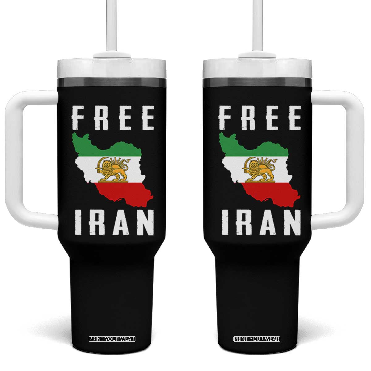 Free Iran Revolution 2026 Tumbler With Handle Sun and Lion Flag Iranian Freedom Justice TS02 One Size: 40 oz Black Print Your Wear