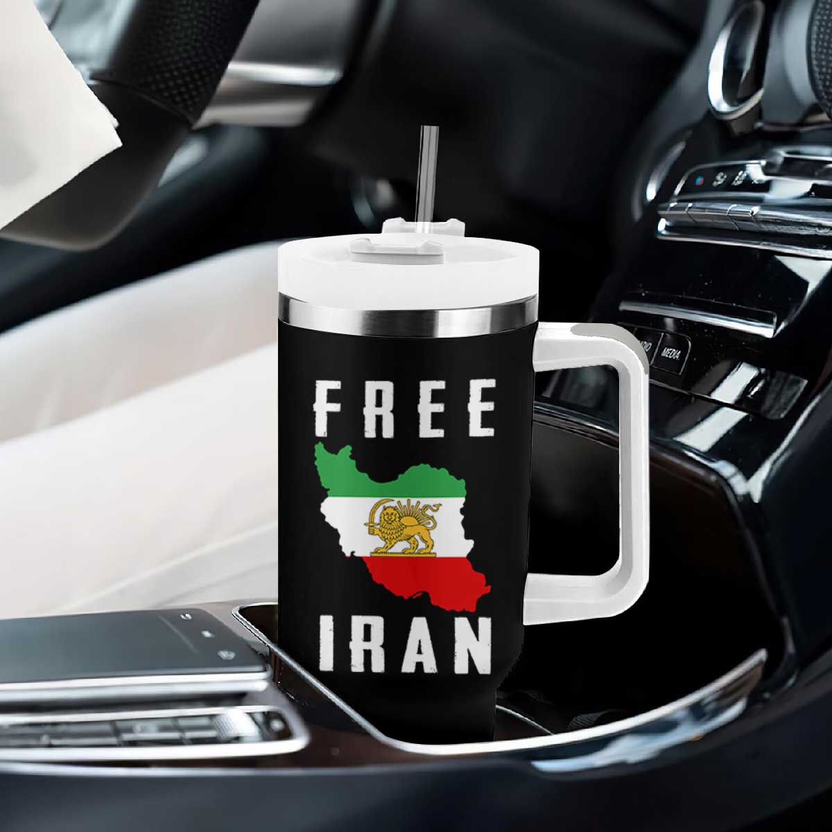 Free Iran Revolution 2026 Tumbler With Handle Sun and Lion Flag Iranian Freedom Justice TS02 Print Your Wear