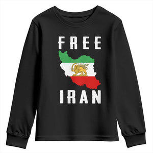 Free Iran Revolution 2026 Youth Sweatshirt Sun and Lion Flag Iranian Freedom Justice TS02 Black Print Your Wear