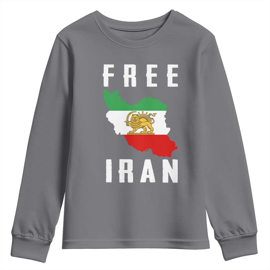 Free Iran Revolution 2026 Youth Sweatshirt Sun and Lion Flag Iranian Freedom Justice TS02 Charcoal Print Your Wear