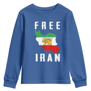 Free Iran Revolution 2026 Youth Sweatshirt Sun and Lion Flag Iranian Freedom Justice TS02 Royal Blue Print Your Wear