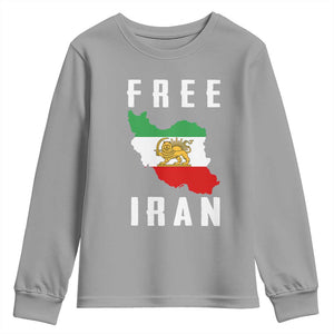 Free Iran Revolution 2026 Youth Sweatshirt Sun and Lion Flag Iranian Freedom Justice TS02 Sport Gray Print Your Wear