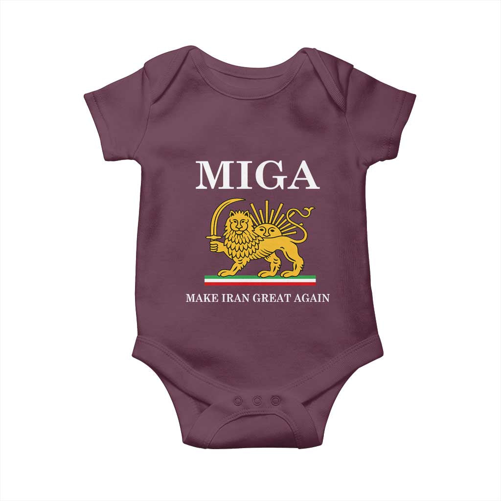 Make Iran Great Again Patriotic MIGA Baby Onesie Lion and Sun Iranian Revolution Freedom Supporters TS02 Maroon Print Your Wear