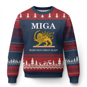 Make Iran Great Again Patriotic MIGA Ugly Christmas Sweater Lion and Sun Iranian Revolution Freedom Supporters TS02 Navy Red Print Your Wear