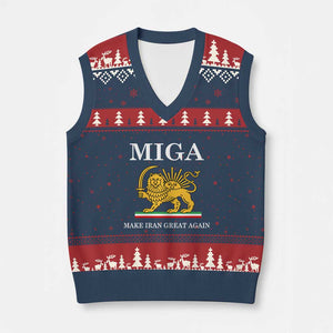 Make Iran Great Again Patriotic MIGA V-Neck Knit Sweater Vest Lion and Sun Iranian Revolution Freedom Supporters TS02 Navy Red Print Your Wear