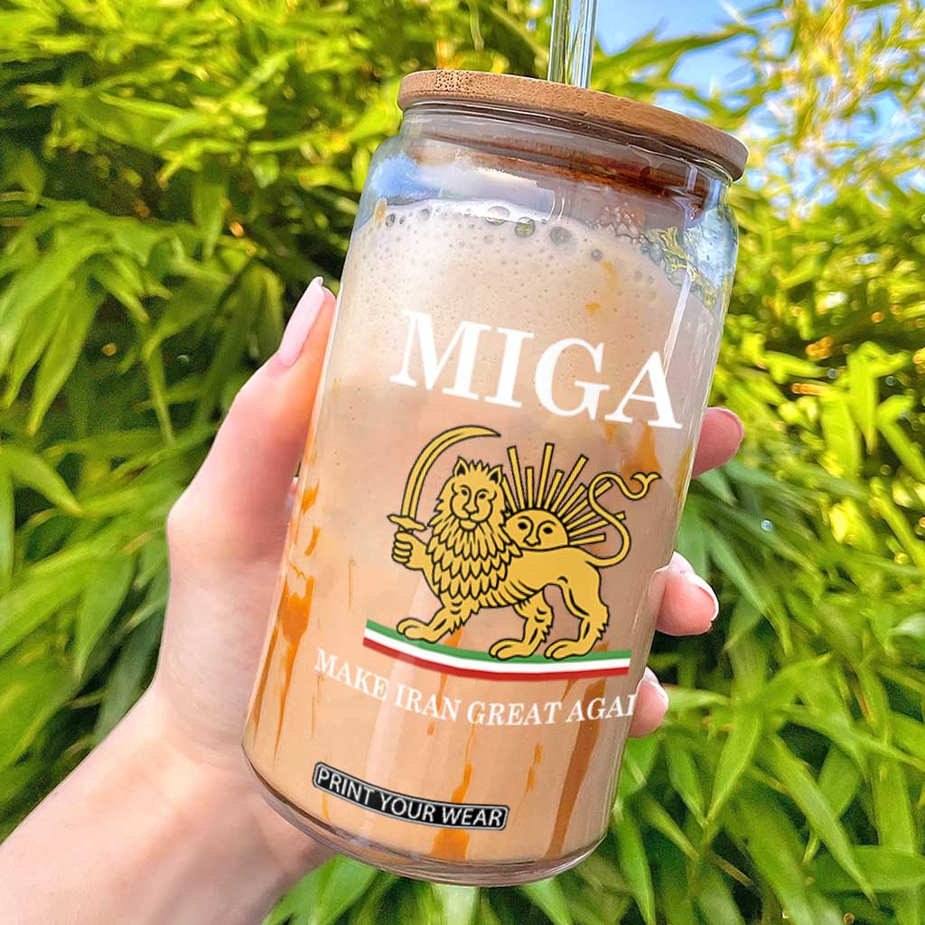 Make Iran Great Again Patriotic MIGA Glass Can Lion and Sun Iranian Revolution Freedom Supporters TS02 Black Print Your Wear