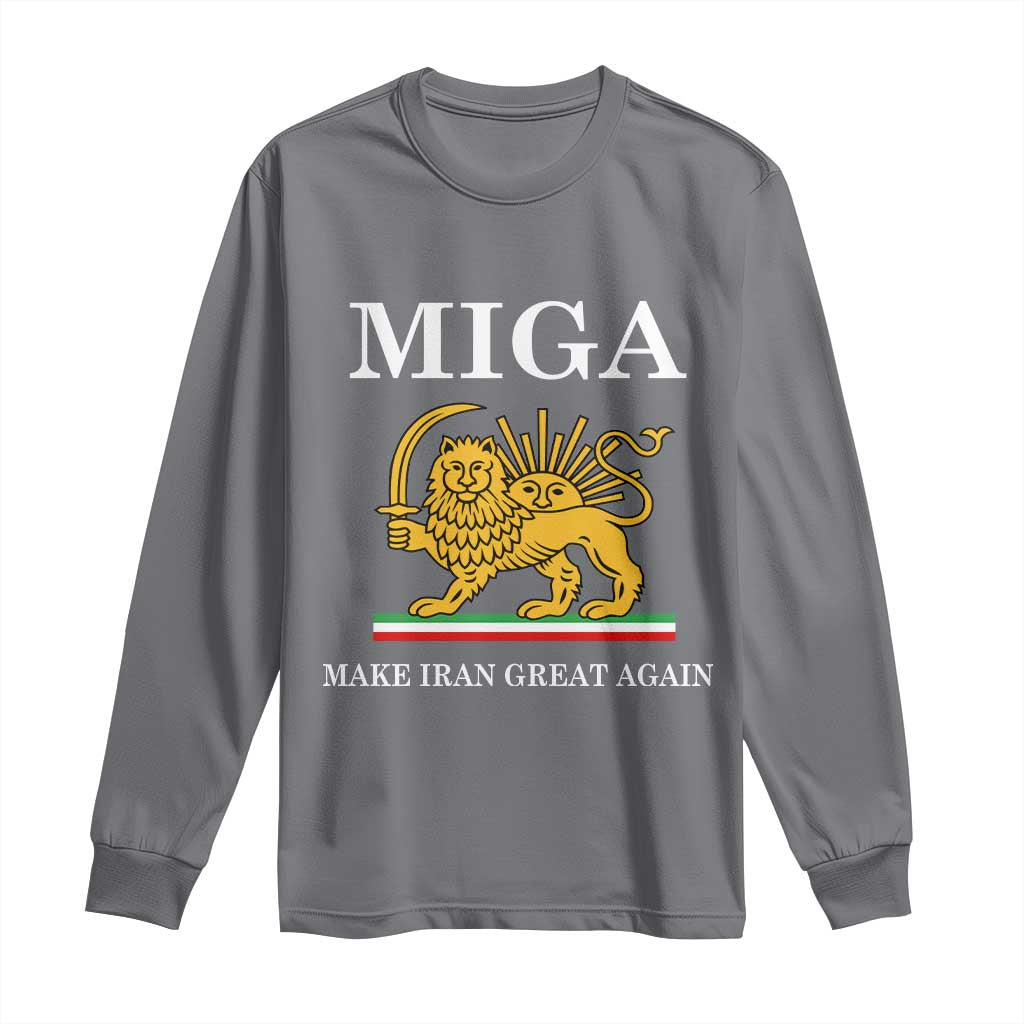 Make Iran Great Again Patriotic MIGA Long Sleeve Shirt Lion and Sun Iranian Revolution Freedom Supporters TS02 Charcoal Print Your Wear