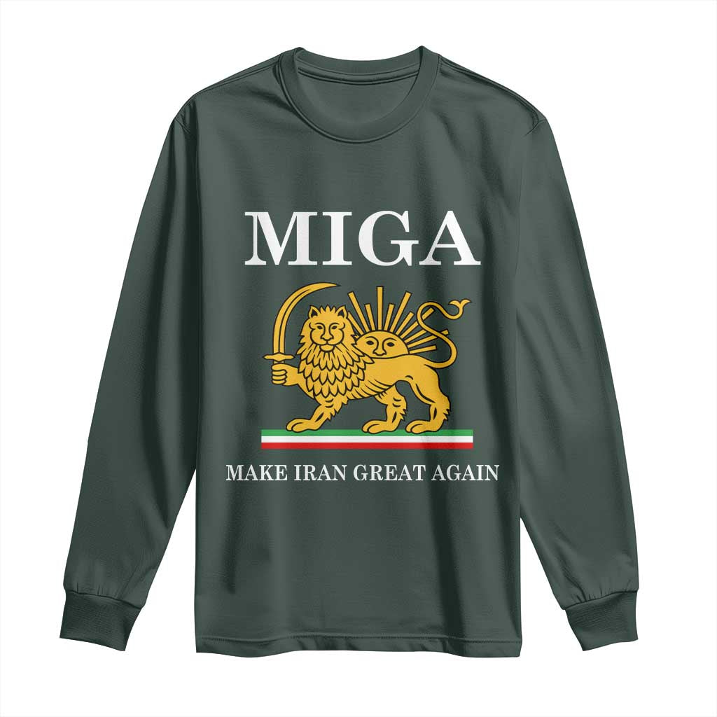 Make Iran Great Again Patriotic MIGA Long Sleeve Shirt Lion and Sun Iranian Revolution Freedom Supporters TS02 Dark Forest Green Print Your Wear