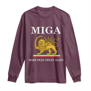 Make Iran Great Again Patriotic MIGA Long Sleeve Shirt Lion and Sun Iranian Revolution Freedom Supporters TS02 Maroon Print Your Wear