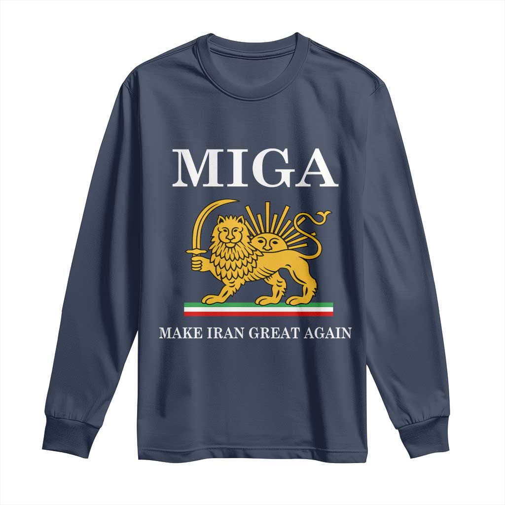 Make Iran Great Again Patriotic MIGA Long Sleeve Shirt Lion and Sun Iranian Revolution Freedom Supporters TS02 Navy Print Your Wear