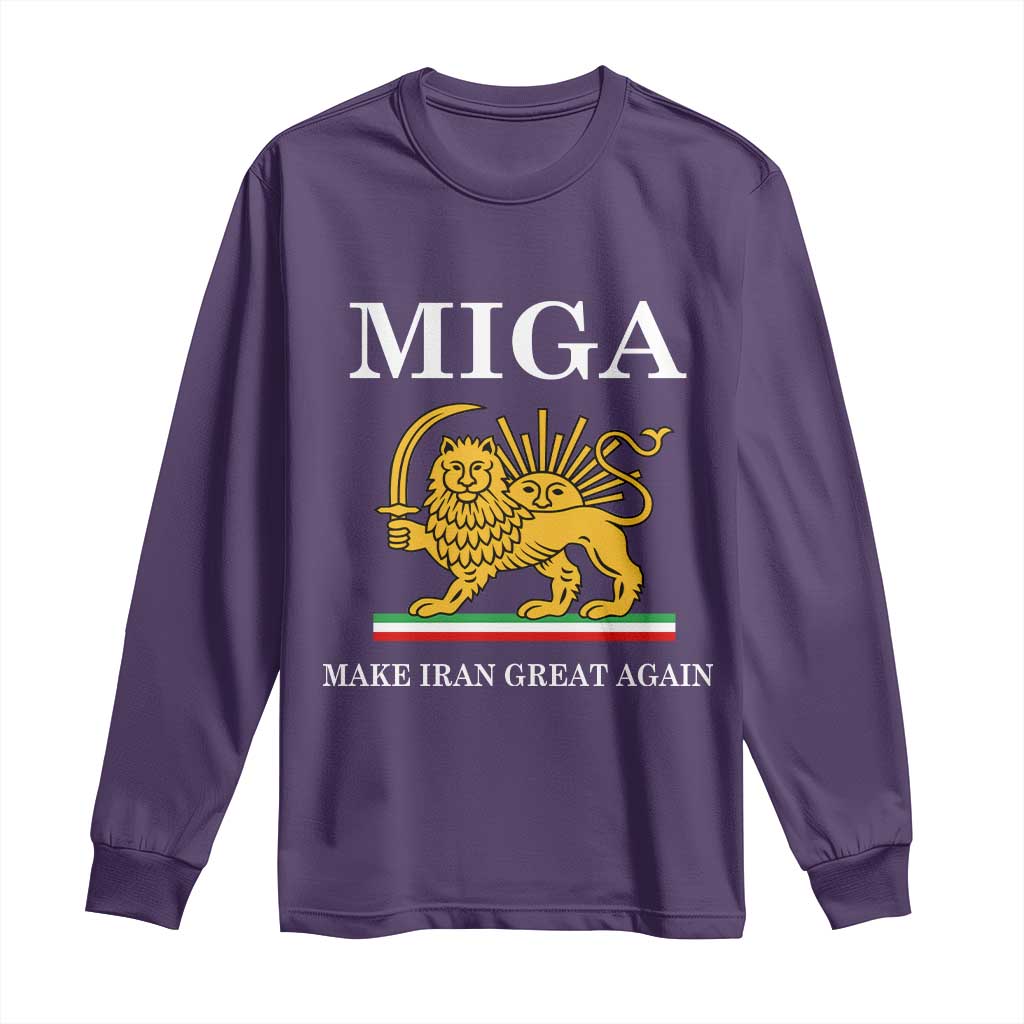Make Iran Great Again Patriotic MIGA Long Sleeve Shirt Lion and Sun Iranian Revolution Freedom Supporters TS02 Purple Print Your Wear