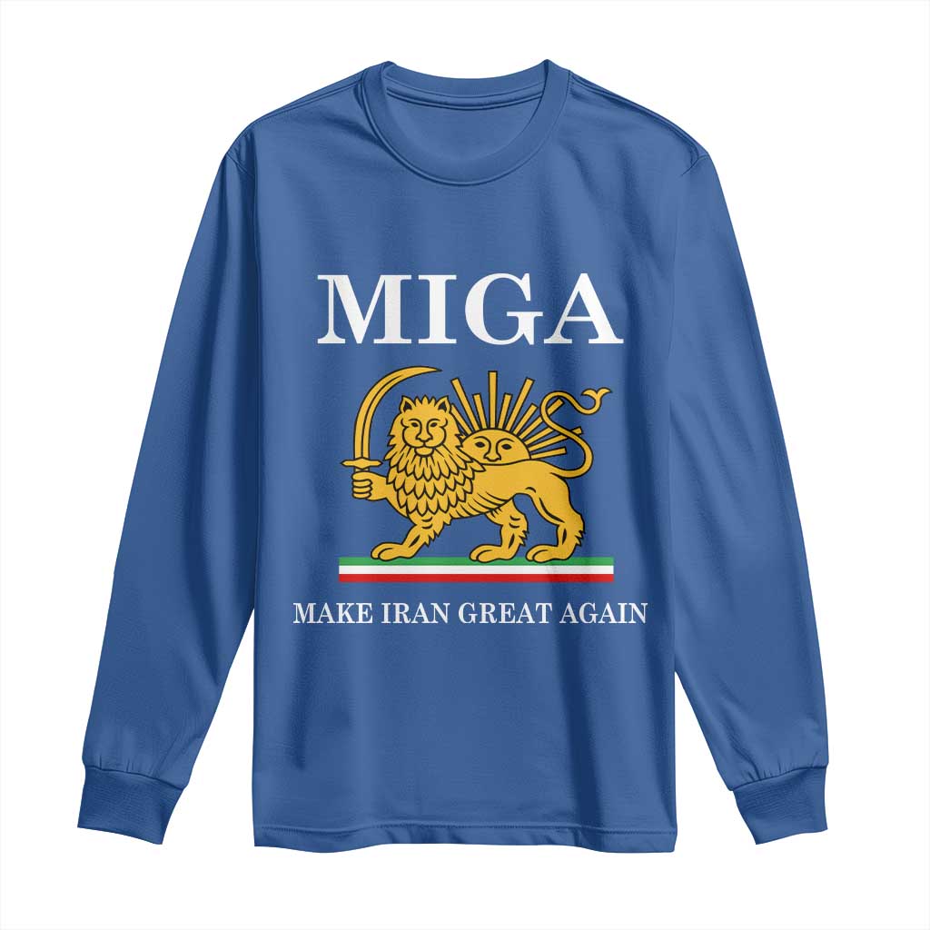 Make Iran Great Again Patriotic MIGA Long Sleeve Shirt Lion and Sun Iranian Revolution Freedom Supporters TS02 Royal Blue Print Your Wear