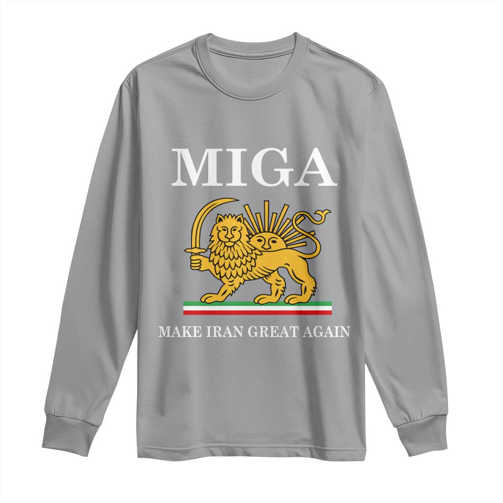 Make Iran Great Again Patriotic MIGA Long Sleeve Shirt Lion and Sun Iranian Revolution Freedom Supporters TS02 Sport Gray Print Your Wear