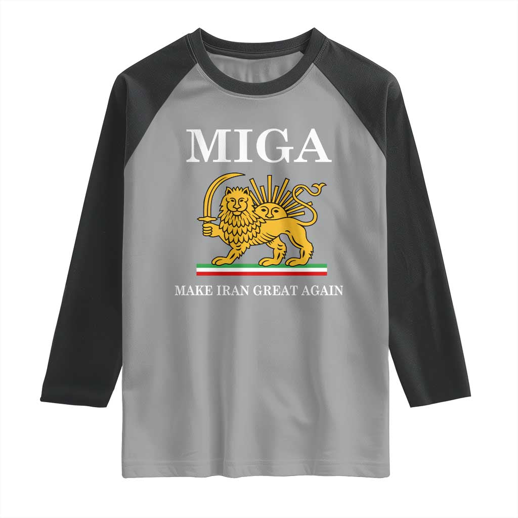 Make Iran Great Again Patriotic MIGA Raglan Shirt Lion and Sun Iranian Revolution Freedom Supporters TS02 Sport Gray Black Print Your Wear
